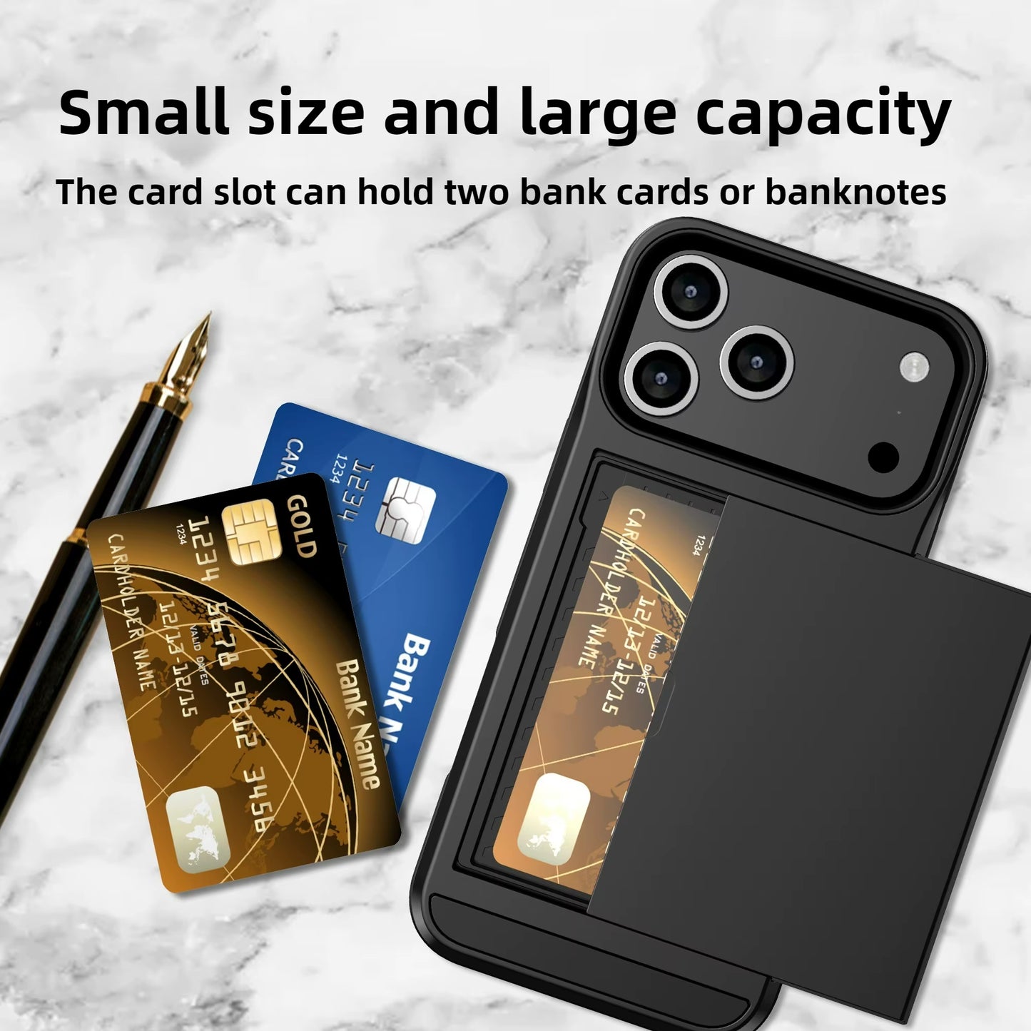 Case for Iphone 17 Pro Max 16 Pro Max 15 Pro 17E 14 13 12 Wallet Card Holder Slide Slot Slim Hard PC Heavy Duty Protective Cover