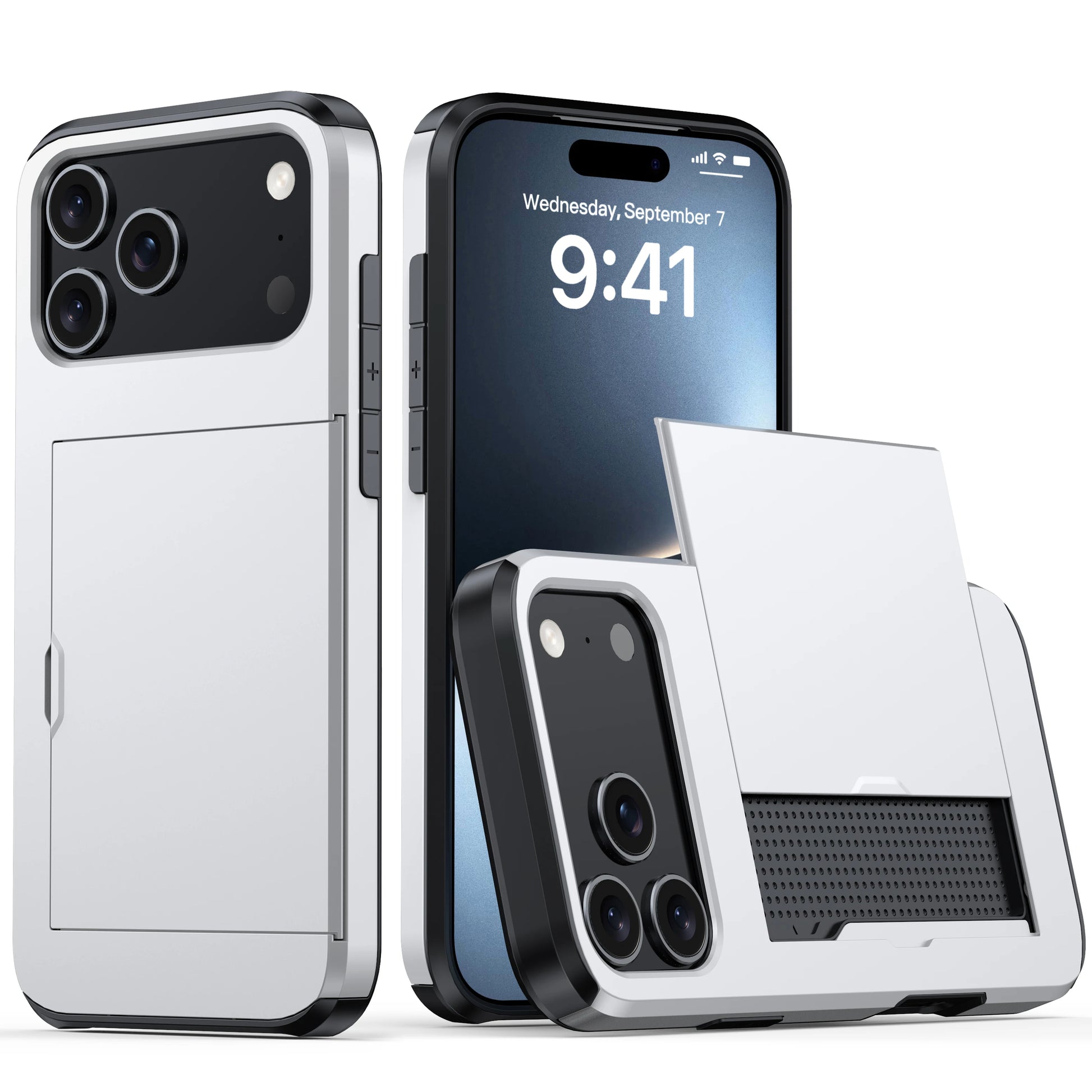 Case for Iphone 17 Pro Max 16 Pro Max 15 Pro 17E 14 13 12 Wallet Card Holder Slide Slot Slim Hard PC Heavy Duty Protective Cover
